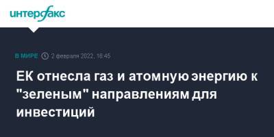 ЕК отнесла газ и атомную энергию к "зеленым" направлениям для инвестиций - interfax.ru - Москва - Россия