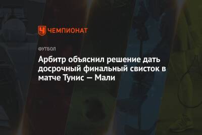 Арбитр объяснил решение дать досрочный финальный свисток в матче Тунис — Мали - championat.com - Тунис - Тунисская Респ. - Мали