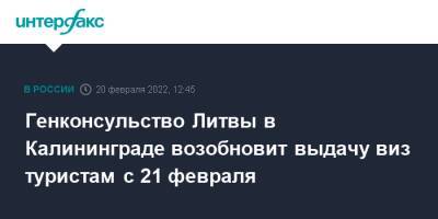 Литва - Генконсульство Литвы в Калининграде возобновит выдачу виз туристам с 21 февраля - interfax.ru - Москва - Санкт-Петербург - Литва - Калининград - Калининград