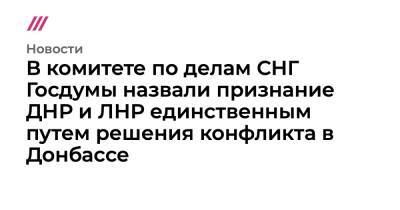 Владимир Путин - В комитете по делам СНГ Госдумы назвали признание ДНР и ЛНР единственным путем решения конфликта в Донбассе - tvrain.ru - Россия - Украина - Киев - ДНР - ЛНР - Апсны - респ. Южная Осетия