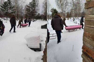 Сотрудники кладбища возят усопших в гробу на детских санках из-за снегопадов - sib.fm - Нижегородская обл. - Новосибирская обл.