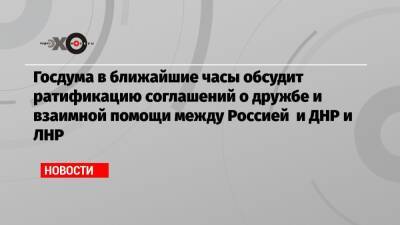 Госдума в ближайшие часы обсудит ратификацию соглашений о дружбе и взаимной помощи между Россией и ДНР и ЛНР - echo.msk.ru - Россия - ДНР - ЛНР