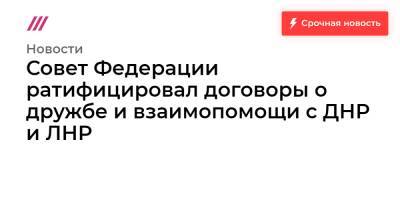 Владимир Зеленский - Владимир Путин - Совет Федерации ратифицировал договоры о дружбе и взаимопомощи с ДНР и ЛНР - tvrain.ru - Россия - Украина - Киев - ДНР - ЛНР