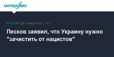 Дмитрий Песков - Песков заявил, что Украину нужно "зачистить от нацистов" - interfax.ru - Москва - Россия - Украина