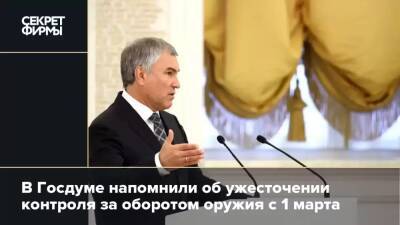 Вячеслав Володин - В Госдуме напомнили об ужесточении контроля за оборотом оружия с 1 марта - secretmag.ru