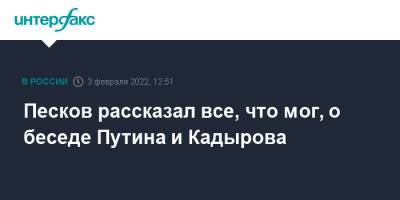 Владимир Путин - Дмитрий Песков - Рамзан Кадыров - Сайди Янгулбаев - Песков рассказал все, что мог, о беседе Путина и Кадырова - interfax.ru - Москва - респ. Чечня