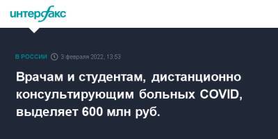 Михаил Мишустин - Врачам и студентам, дистанционно консультирующим больных COVID, выделяет 600 млн руб. - interfax.ru - Москва - Россия