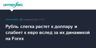 Рубль слегка растет к доллару и слабеет к евро вслед за их динамикой на Forex - interfax.ru - Москва - США