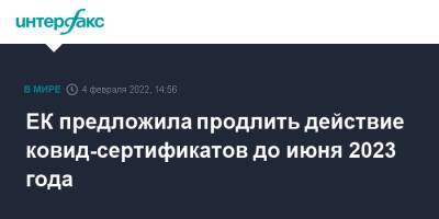 ЕК предложила продлить действие ковид-сертификатов до июня 2023 года - interfax.ru - Москва