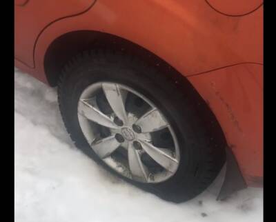 Видео: в Мурино неизвестный порезал шины у нескольких припаркованных машин - ivbg.ru - Украина - Ленобласть