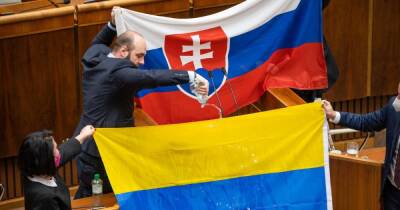 В парламенте Словакии депутат осквернил флаг Украины (видео) - focus.ua - Россия - США - Украина - Словакия