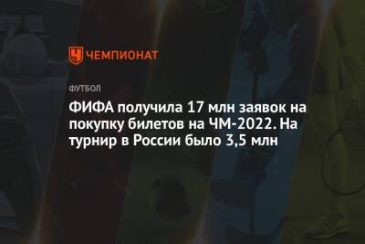 ФИФА получила 17 млн заявок на покупку билетов на ЧМ-2022. На турнир в России было 3,5 млн - championat.com - Россия - США - Англия - Франция - Мексика - Бразилия - Индия - Саудовская Аравия - Эмираты - Аргентина - Катар