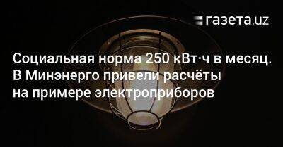 Социальная норма 250 кВт·ч в месяц. В Минэнерго привели расчёты на примере электроприборов - gazeta.uz - Узбекистан