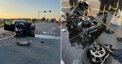 ФОТОю Авария около Адажи: мотоциклист столкнулся сразу с тремя автомобилями - rus.delfi.lv - Латвия