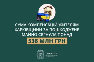 Олег Синегубов - 538 млн грн компенсаций нужно в Харьковской области за поврежденное имущество - objectiv.tv - Харьковская обл. - Харьков