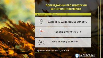 Сильные порывы западного ветра ожидают сегодня и завтра в Харьковской области - objectiv.tv - Украина - Харьковская обл. - Харьков