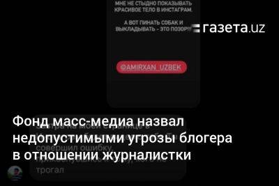 Фонд масс-медиа назвал недопустимыми угрозы блогера в отношении журналистки - gazeta.uz - Узбекистан - Ташкент