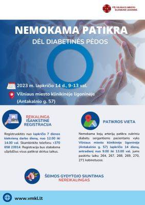 Вильнюсская городская клиническая больница приглашает на открытый бесплатный профилактический осмотр диабетической стопы - obzor.lt - Литва - Вильнюс