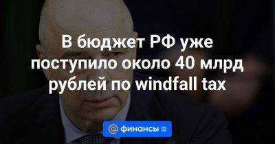 Антон Силуанов - В бюджет РФ уже поступило около 40 млрд рублей по windfall tax - smartmoney.one - Москва - Россия