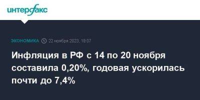 Инфляция в РФ с 14 по 20 ноября составила 0,20%, годовая ускорилась почти до 7,4% - smartmoney.one - Москва - Россия