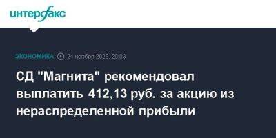 СД "Магнита" рекомендовал выплатить 412,13 руб. за акцию из нераспределенной прибыли - smartmoney.one - Москва