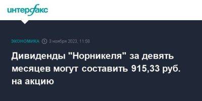 Дивиденды "Норникеля" за девять месяцев могут составить 915,33 руб. на акцию - smartmoney.one - Москва - Норильск