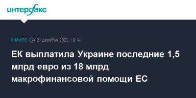 ЕК выплатила Украине последние 1,5 млрд евро из 18 млрд макрофинансовой помощи ЕС - smartmoney.one - Москва - Украина - Ляйен - Ес