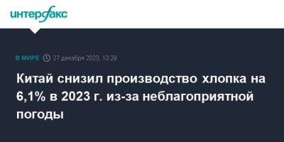 Китай снизил производство хлопка на 6,1% в 2023 г. из-за неблагоприятной погоды - smartmoney.one - Москва - Китай