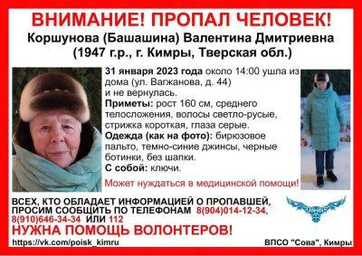 В Кимрах второй день ищут пропавшую пожилую женщину - afanasy.biz - Тверская обл.