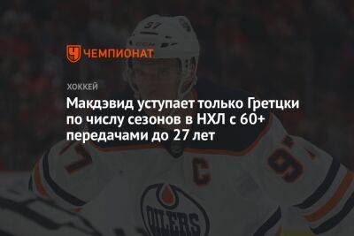 Коннор Макдэвид - Уэйн Гретцки - Макдэвид уступает только Гретцки по числу сезонов в НХЛ с 60+ передачами до 27 лет - championat.com - шт. Колорадо