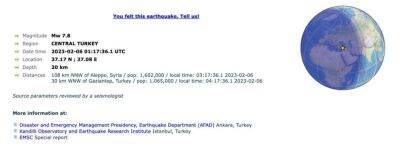За последние 48 часов во всем мире было зафиксировано 265 землетрясений магнитудой более чем в 4 балла - rupor.info - Сирия - Киев - Англия - Турция - Индонезия - Газиантеп - Reuters