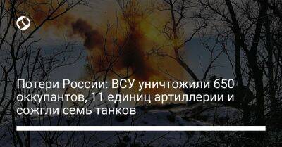 Потери России: ВСУ уничтожили 650 оккупантов, 11 единиц артиллерии и сожгли семь танков - liga.net - Россия - Украина - Купянск - Шахтерск