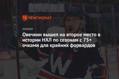 Александр Овечкин - Яромир Ягр - Овечкин вышел на второе место в истории НХЛ по сезонам с 75+ очками для крайних форвардов - championat.com - Россия - Вашингтон - шт.Нью-Джерси