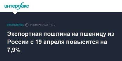 Экспортная пошлина на пшеницу из России с 19 апреля повысится на 7,9% - smartmoney.one - Москва - Россия