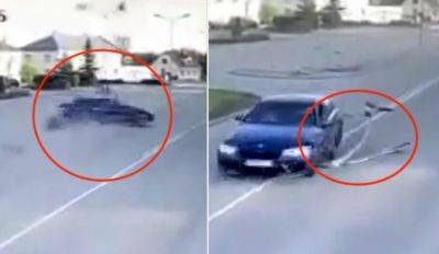 Видео: BMW на большой скорости врезался в фонарный столб и скрылся - rus.delfi.lv - Латвия