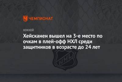 Хейсканен вышел на 3-е место по очкам в плей-офф НХЛ среди защитников в возрасте до 24 лет - championat.com - США