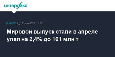 Мировой выпуск стали в апреле упал на 2,4% до 161 млн т - smartmoney.one - Москва - Россия - Китай - Южная Корея - США - Украина - Турция - Германия - Япония - Бразилия - Иран - Индия