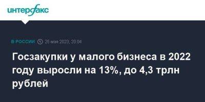 Госзакупки у малого бизнеса в 2022 году выросли на 13%, до 4,3 трлн рублей - smartmoney.one - Москва