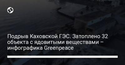 Подрыв Каховской ГЭС. Затоплено 32 объекта с ядовитыми веществами – инфографика Greenpeace - liga.net - Россия - Украина