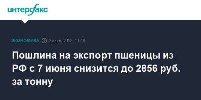 Пошлина на экспорт пшеницы из РФ с 7 июня снизится до 2856 руб. за тонну - smartmoney.one - Москва - Россия