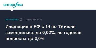 Инфляция в РФ с 14 по 19 июня замедлилась до 0,02%, но годовая подросла до 3,0% - smartmoney.one - Москва - Россия