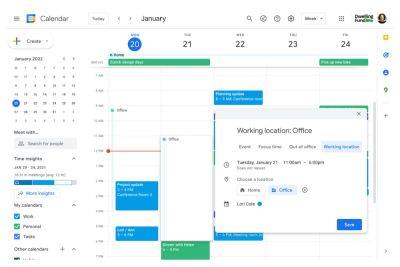В Google Calendar теперь можно указывать, где пользователи работают в различное время дня - itc.ua - Украина