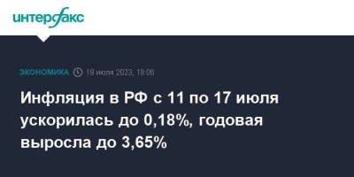 Инфляция в РФ с 11 по 17 июля ускорилась до 0,18%, годовая выросла до 3,65% - smartmoney.one - Москва - Россия