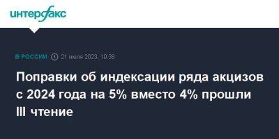 Поправки об индексации ряда акцизов с 2024 года на 5% вместо 4% прошли III чтение - smartmoney.one - Москва