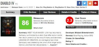 Рейтинг Diablo 4 на Metacritic обвалили до 1,9 балла – игроки «не оценили» балансные правки патча 1.1 - itc.ua - Украина