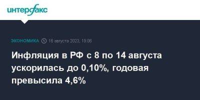 Инфляция в РФ с 8 по 14 августа ускорилась до 0,10%, годовая превысила 4,6% - smartmoney.one - Москва - Россия