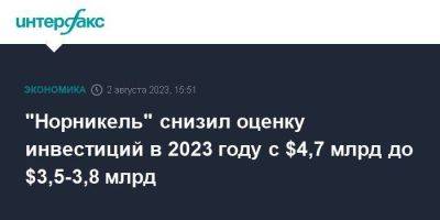 "Норникель" снизил оценку инвестиций в 2023 году с $4,7 млрд до $3,5-3,8 млрд - smartmoney.one - Москва