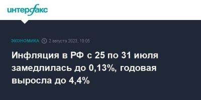 Инфляция в РФ с 25 по 31 июля замедлилась до 0,13%, годовая выросла до 4,4% - smartmoney.one - Москва - Россия
