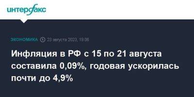 Инфляция в РФ с 15 по 21 августа составила 0,09%, годовая ускорилась почти до 4,9% - smartmoney.one - Москва - Россия