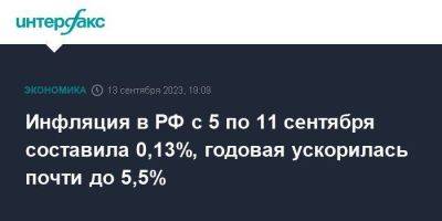 Инфляция в РФ с 5 по 11 сентября составила 0,13%, годовая ускорилась почти до 5,5% - smartmoney.one - Москва - Россия